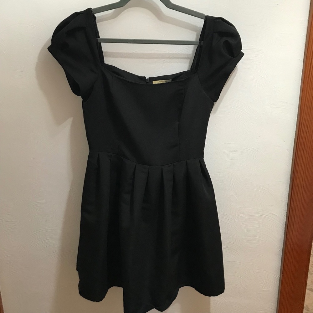 Forever 21 Black Satin Puff Sleeve Mini Dress